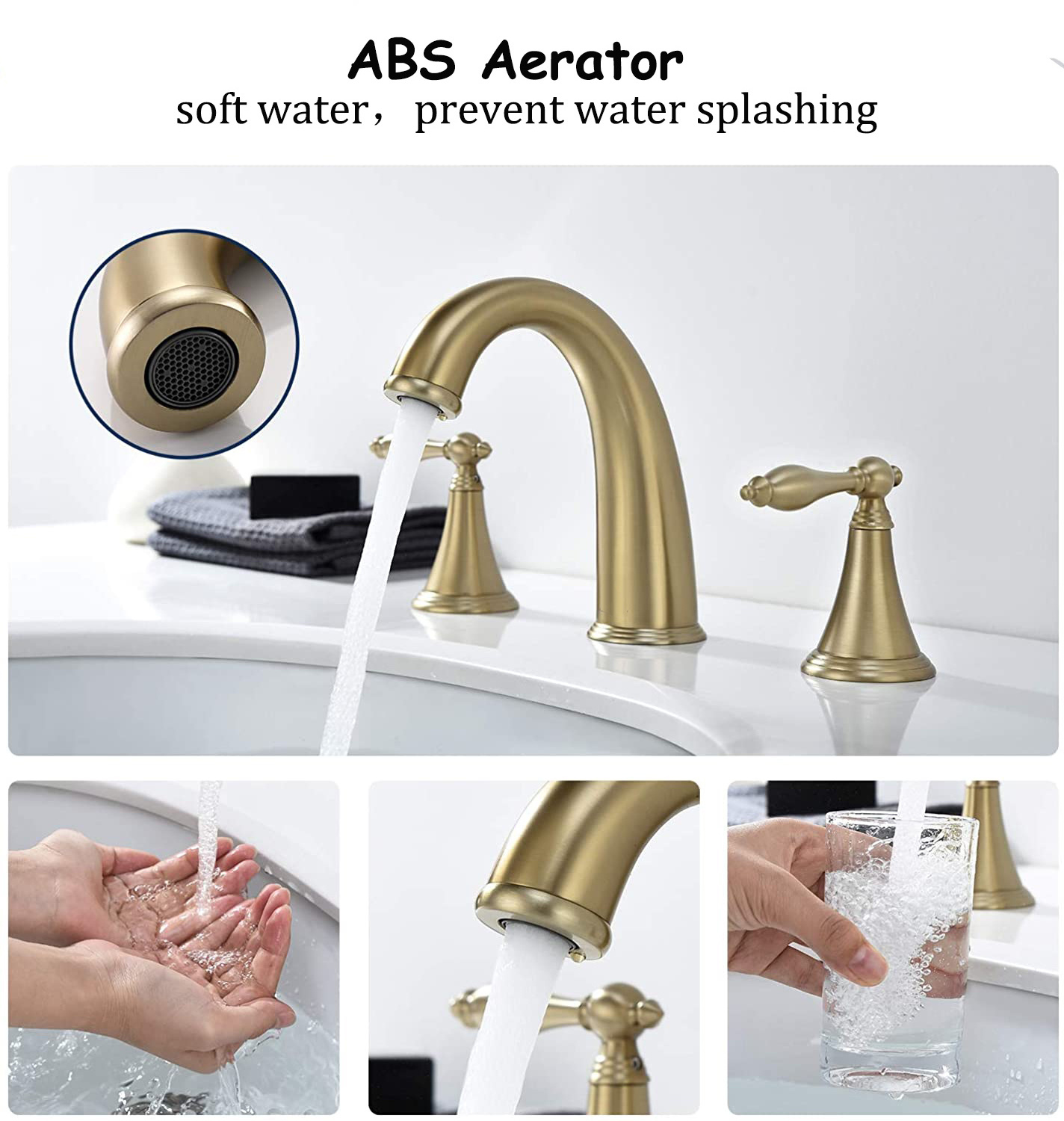 2023 UPC Bathroom Brass Dual Handle 8 inch Widespread Gold Lavatory Basin Faucet