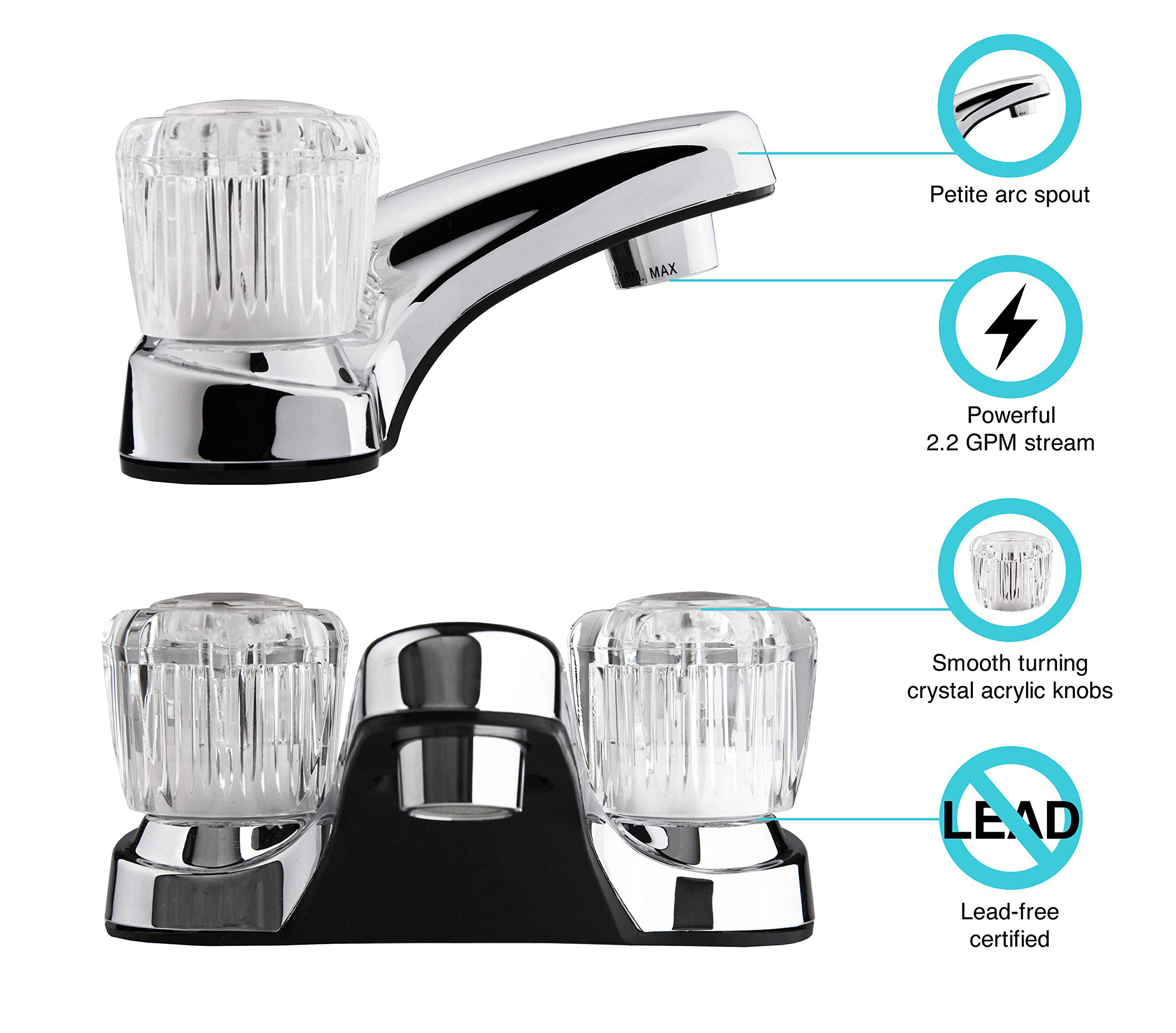 Aquacubic Bathroom Sink Tap Two Crystal handle Basin Tap Water Mixer Bath Sink Faucets