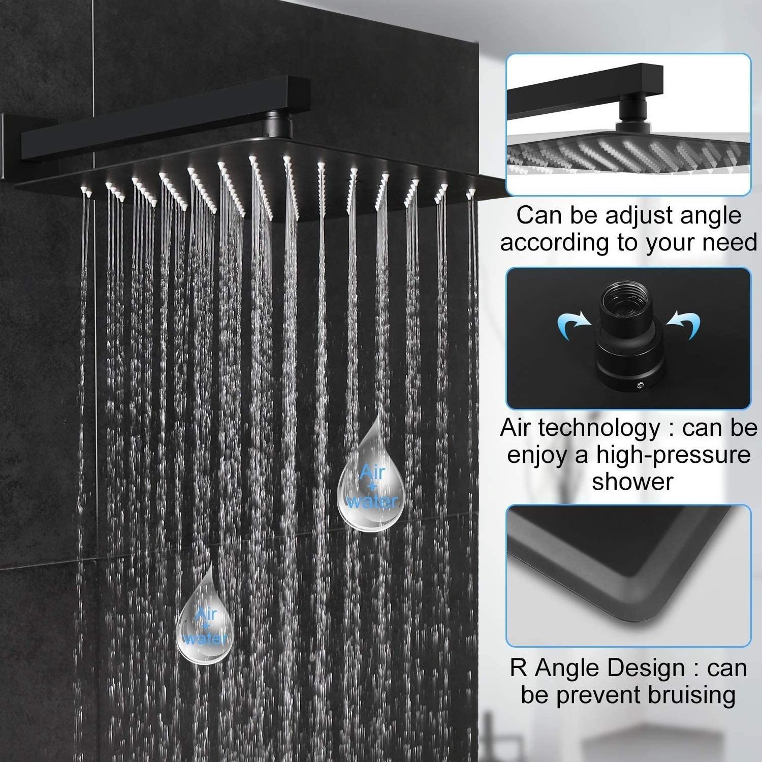 Luxury Brass Concealed Bathroom Rain Mixer Shower Faucet Combo Set Wall Mounted Rainfall Shower Head System