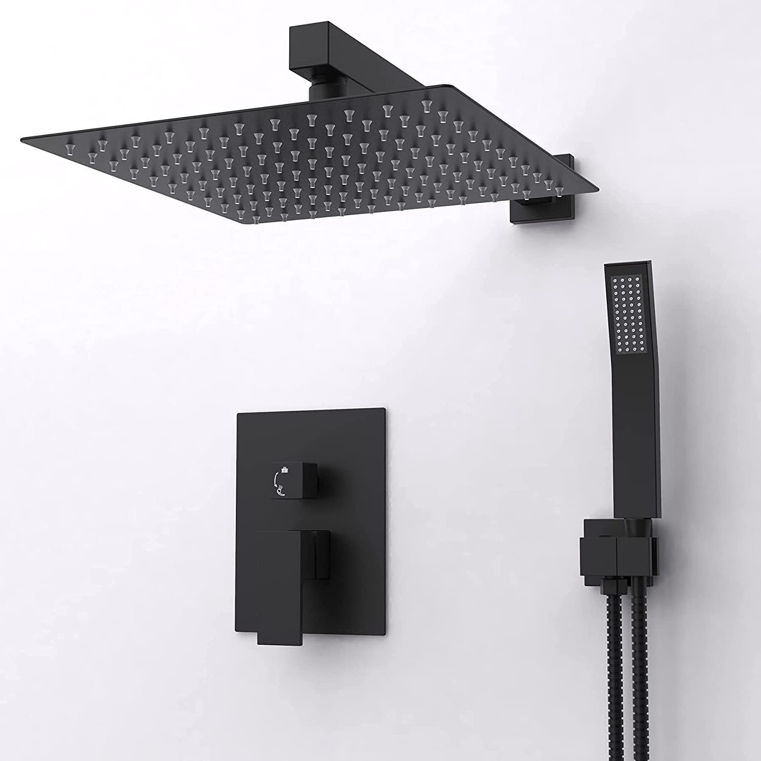 Bathroom Concealed Square Overhead Rainfall Shower System Matte Black Brass Rain Mixer Shower Faucet Set