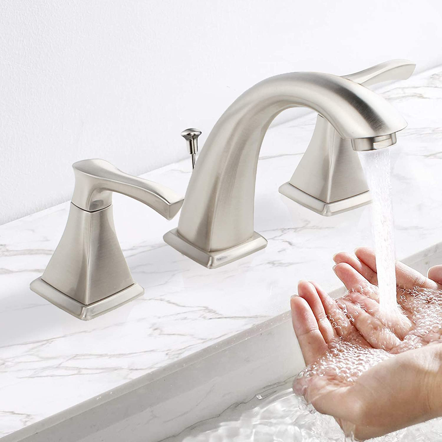 Aquacubic new design Bathroom Widespread 3 holes faucet Surface Brushed Nickel Wash Basin Faucet