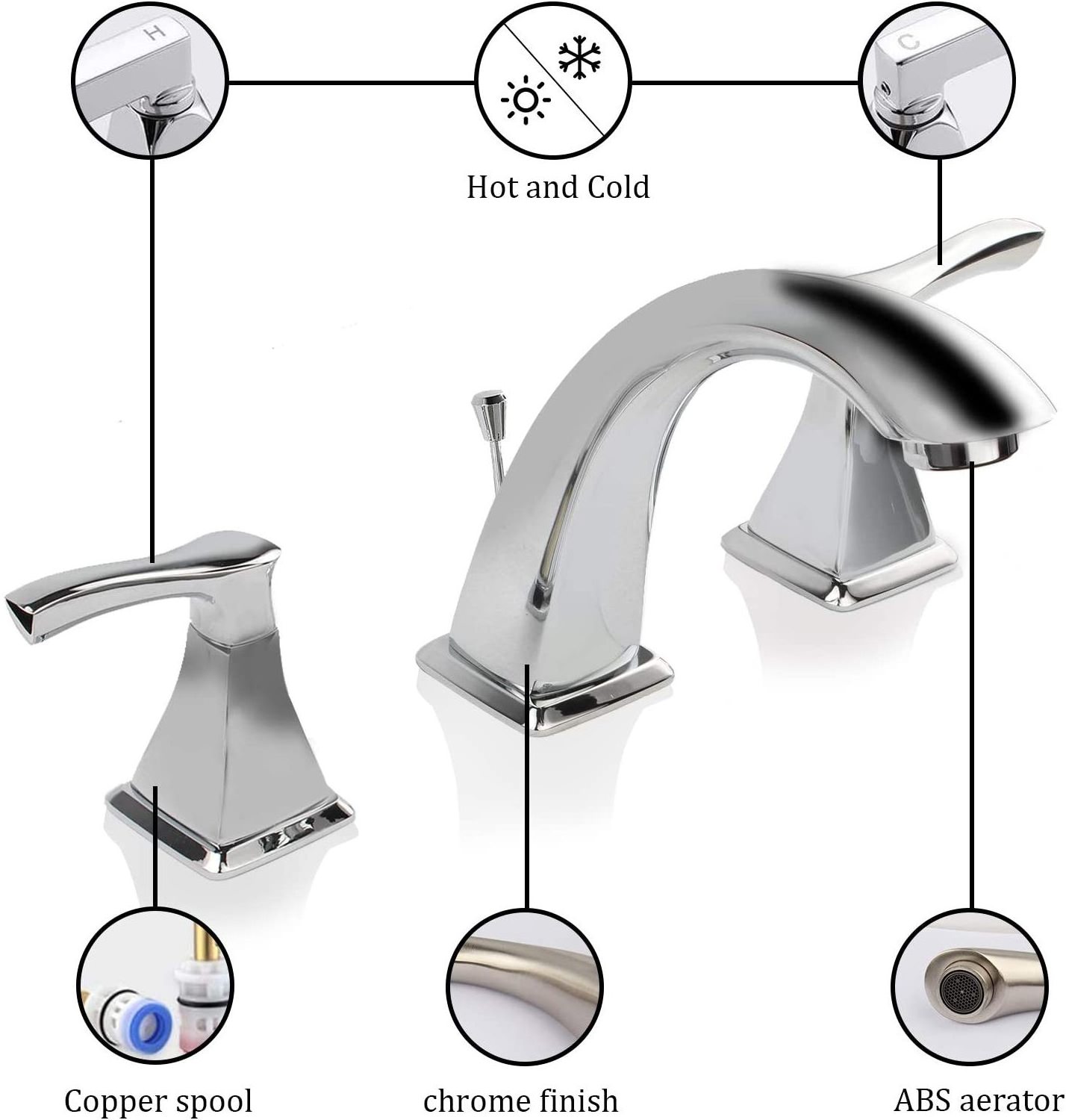 Factory supplier modern bathroom sink tap deck mounted chrome 3 handle basin faucet