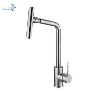 Aquacubic cheap Brushed Nickel 360 rotate Single Level Stainless Steel pull out Kitchen Sink Faucets