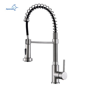 Aquacubic Factory Wholesale Price High Quality Chrome Spring Kitchen Sink Faucet with Pull Down Sprayer