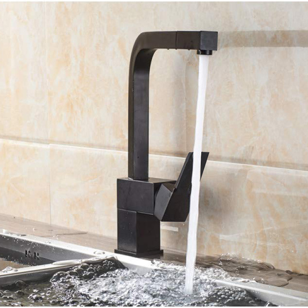 Aquacubic UPC Contemporary Single Handle Square Pull-Out Brass Kitchen Faucet with Pull-out Sprayhead