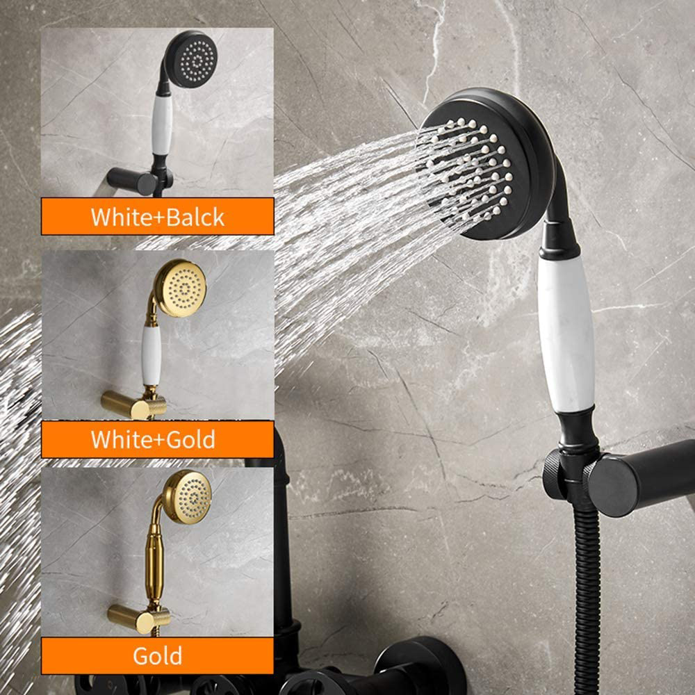 Wall Mounted Industrial Pipe Bathroom Bathtub Shower Faucet with 2 Handle Hand Shower Sprayer