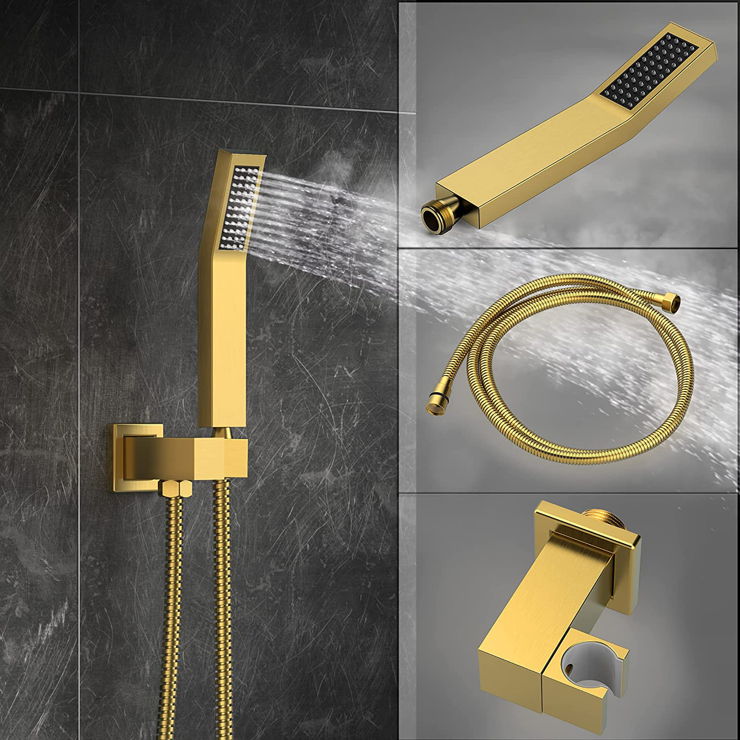 AQUACUBIC Wall Mounted Shower Faucets Brass Bathroom concealed Shower Faucet Mixer Set with Rain Shower Head