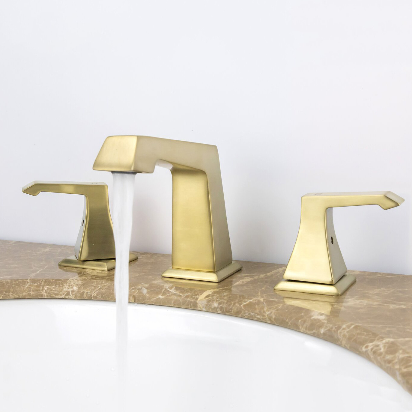 Aquacubic Two Handles Lavatory Vanity Sink Widespread 8 Inch Gold Bathroom Faucet