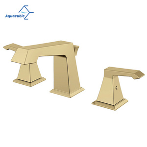 Aquacubic Two Handles Lavatory Vanity Sink Widespread 8 Inch Gold Bathroom Faucet