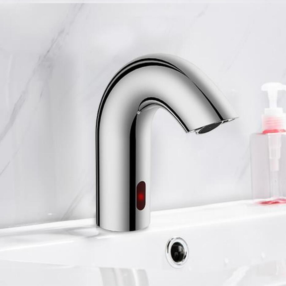 Automatic Sensor Touchless Chrome Bathroom Sink Faucet with Control Box and Temperature Mixer