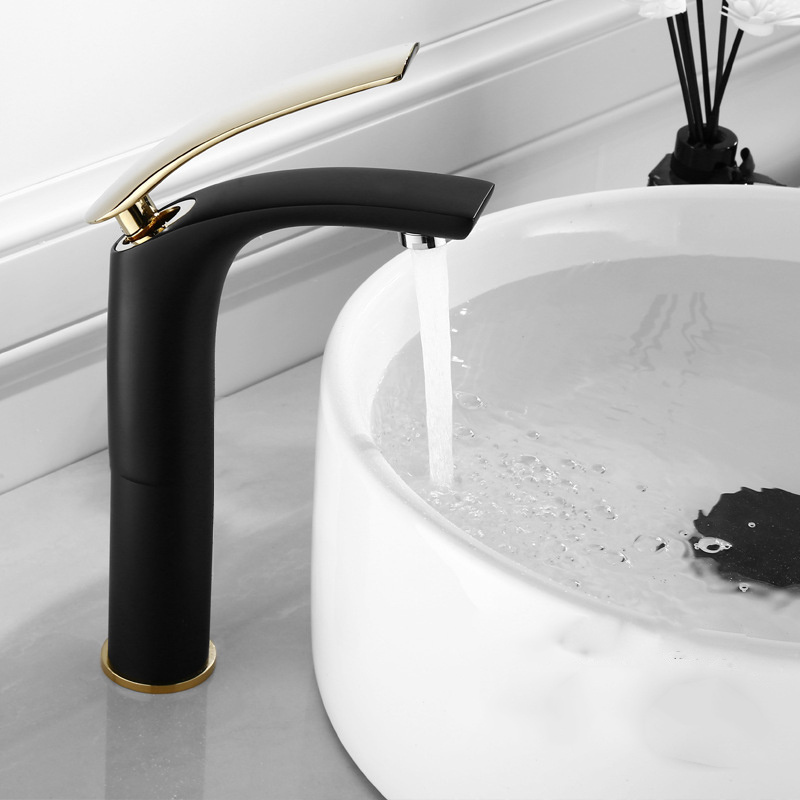 Modern Faucets Black Single Hole Gold handle Single Handle Brass Faucet Water Basin Faucets