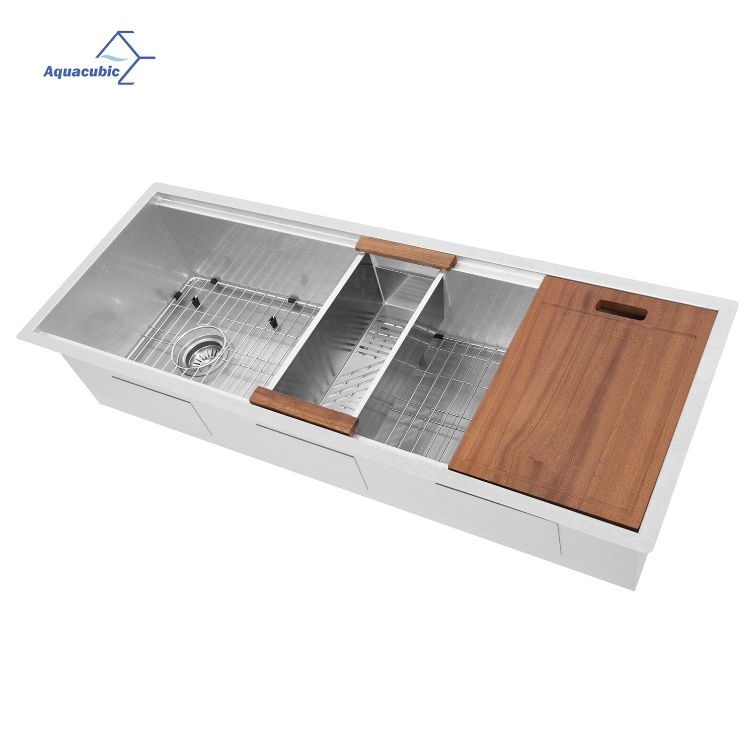 Aquacubic Large 45 X 19 Inch Undermount Workstation Sinks 16 Gauge 304 Stainless Steel sink with Ledge