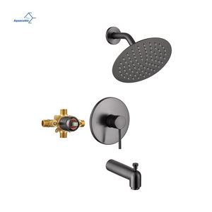 Aquacubic Gunmetal Black 8 inch Pressure Balancing Valve Eco-Performance Tub and Shower Trim Kit