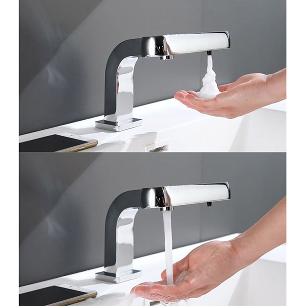 Lavatory 2 in 1 function induction cold water faucet + induction foam soap dispenser