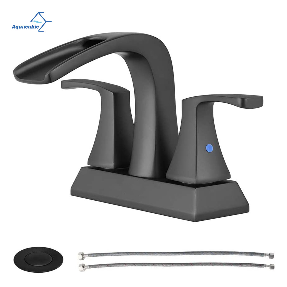 Aquacubic CUPC Black Hot and Cold Dual Handles 4 in Centerset Waterwfall Bathroom Sink Faucet