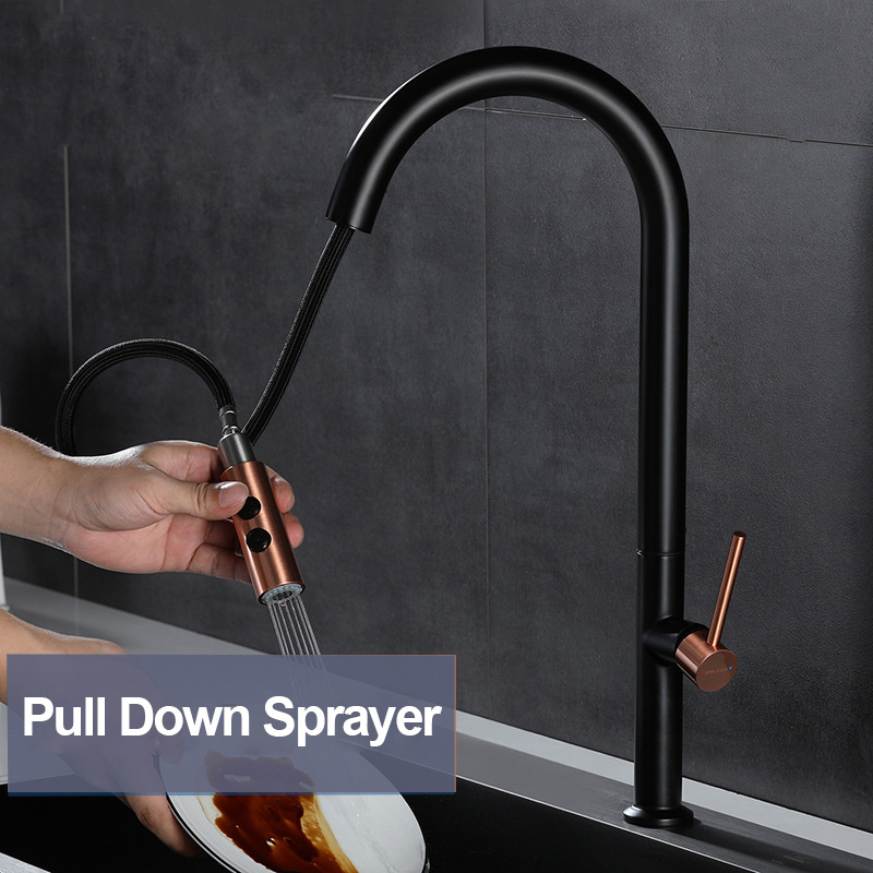 Aquacubic High End American Cupc Certified tap rose gold Pull Down Sprayer black Kitchen Faucet