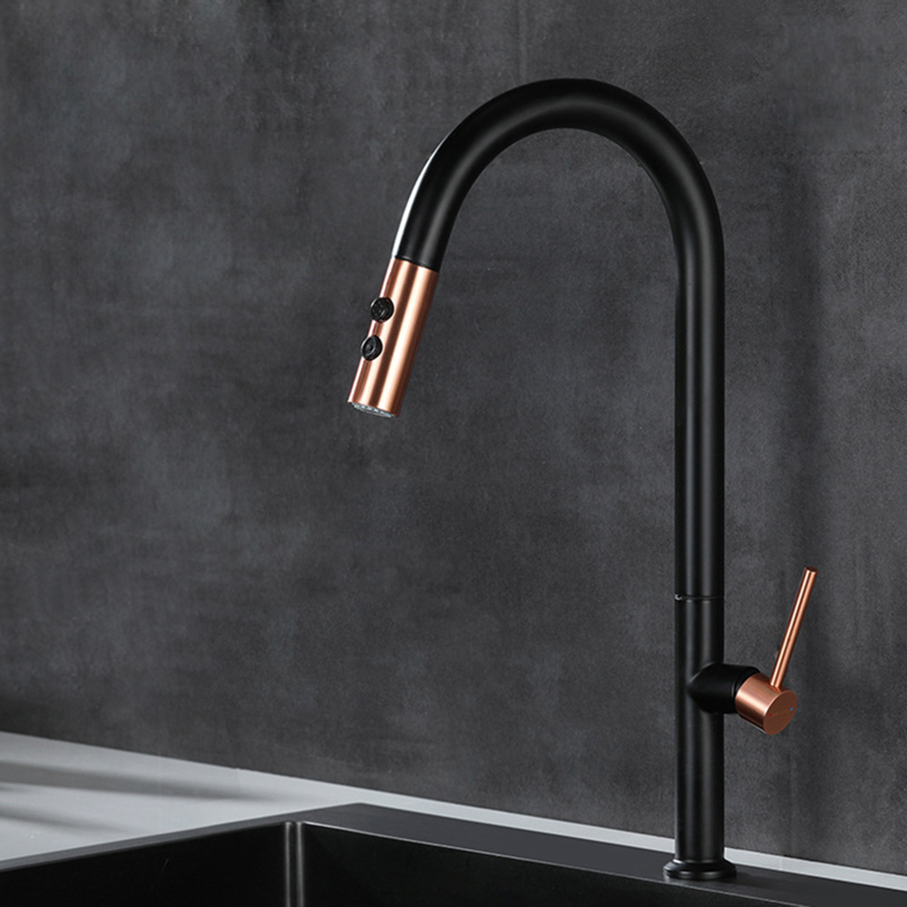 Aquacubic High End American Cupc Certified tap rose gold Pull Down Sprayer black Kitchen Faucet