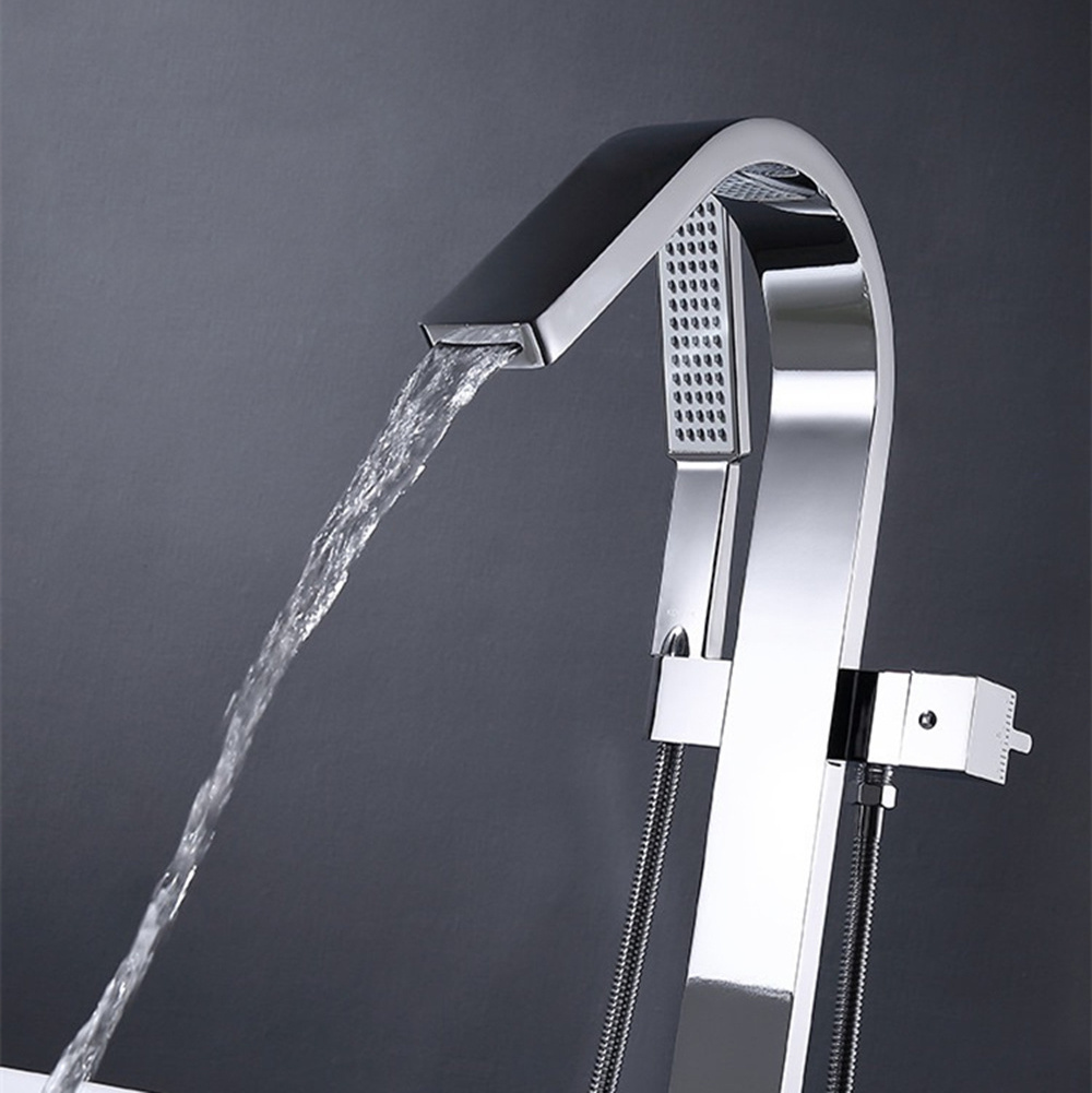 American Floor Mount Brass Tub Filler Set Freestanding Bathtub Faucet with Handheld Shower