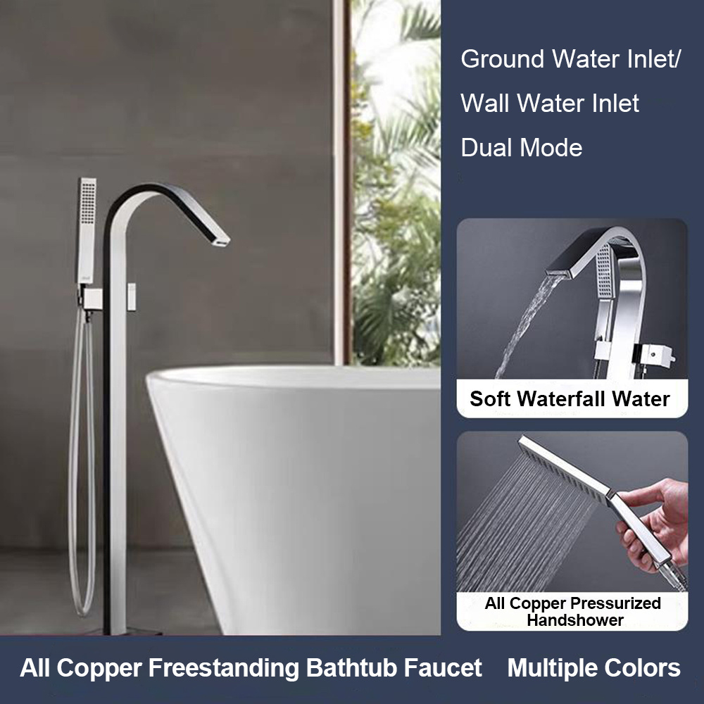 American Floor Mount Brass Tub Filler Set Freestanding Bathtub Faucet with Handheld Shower