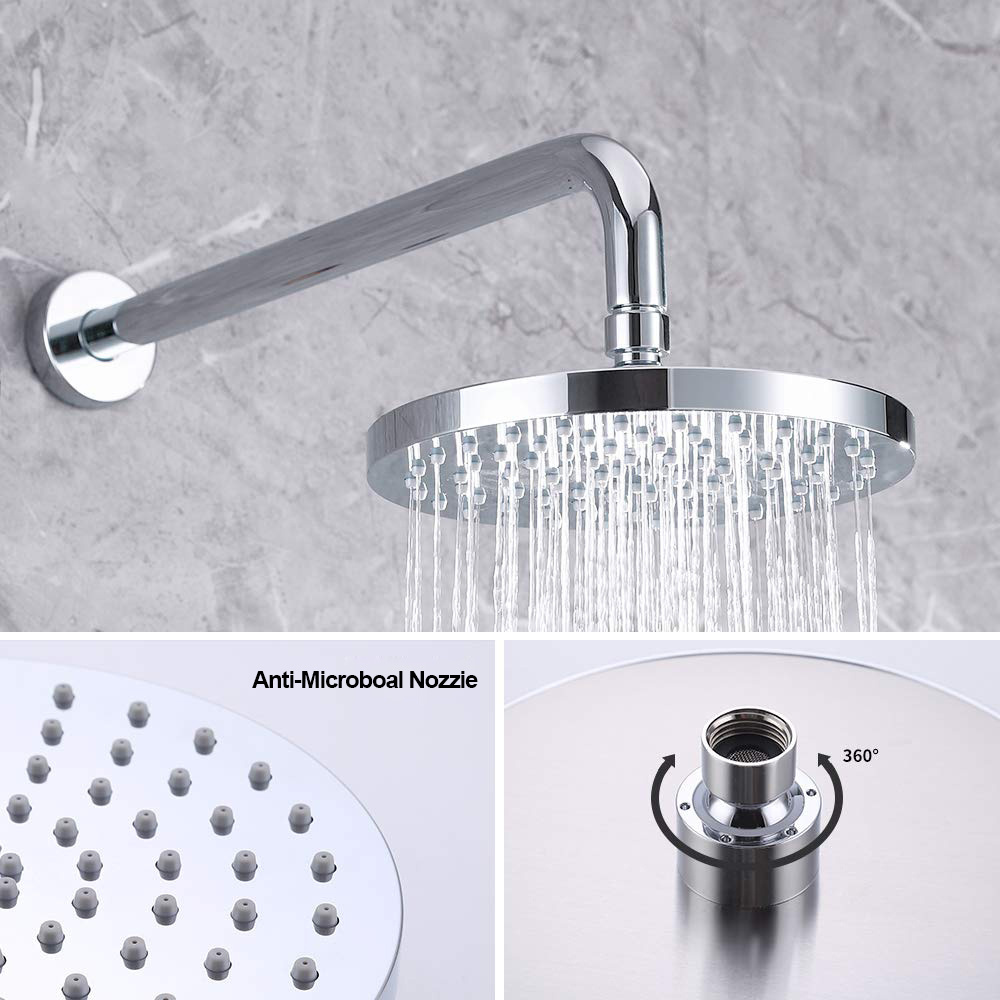 Aquacubic CUPC Chrome SUS 304 Wall Mounted Metal Showerhead Concealed Shower Set Trim Kit with Tub Spout and Hand Held Shower