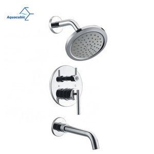 Aquacubic CUPC Chrome SUS 304 Wall Mounted Metal Showerhead Concealed Shower Set Trim Kit with Tub Spout and Hand Held Shower