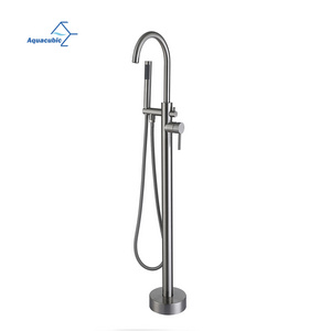 High Flow Freestanding Bathtub Faucet Tub Brass Single Handle Floor Mount Bathroom Faucets with Hand Shower