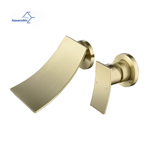 Aquacubic wall mount Gold Finished Single Handle Bathtub Wide Spout Mixer Bathroom Faucet