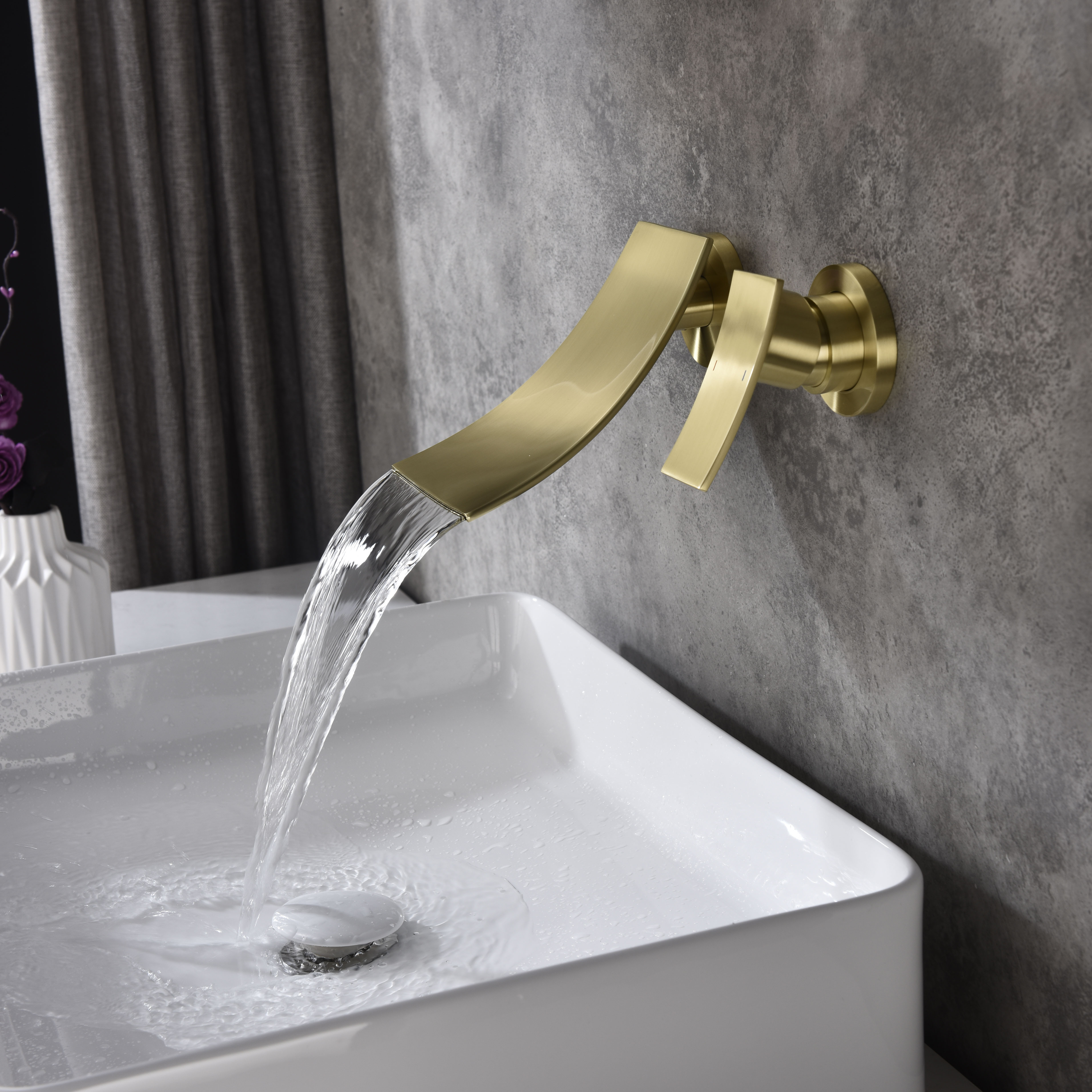 Aquacubic wall mount Gold Finished Single Handle Bathtub Wide Spout Mixer Bathroom Faucet