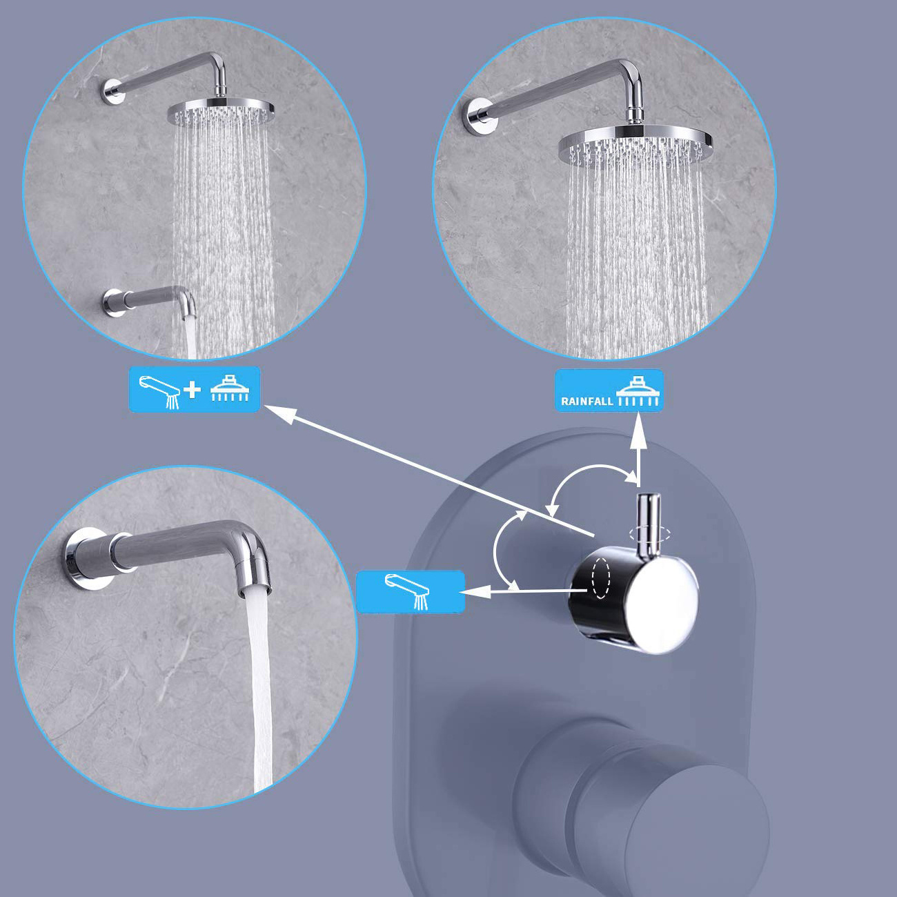 Modern CUPC Chrome Surface Pressure Balance Bathroom Shower faucet trim kit