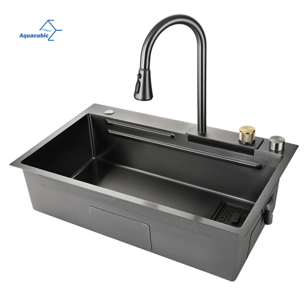 New Black Nanometer Handmade Raindance Sink Anti-Scratch Vegetable Above Mounted Waterfall Faucet and Kitchen Sink