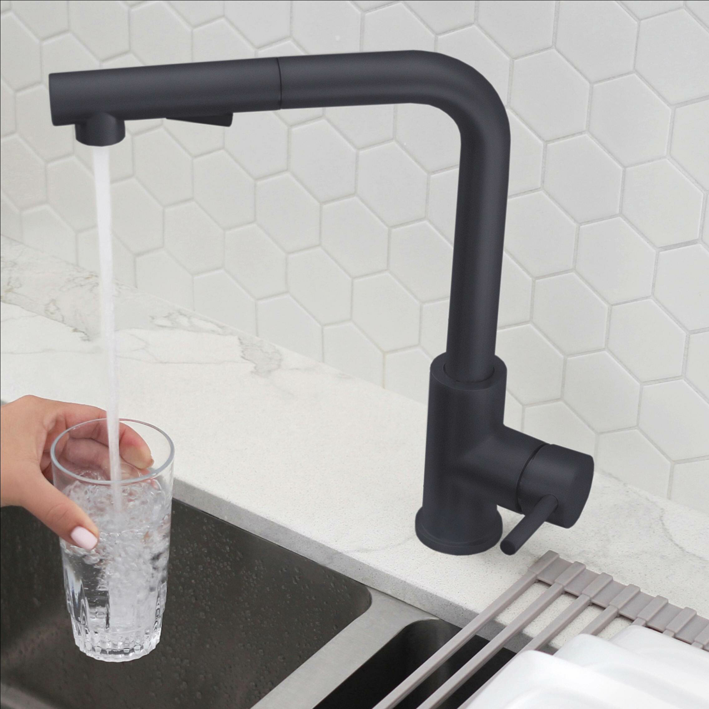 cUPC Wholesale 360 Rotation Sprayer Hot Cold Water Tap Mixer Stainless Steel Pull Out Down Black Sink Kitchen Faucets