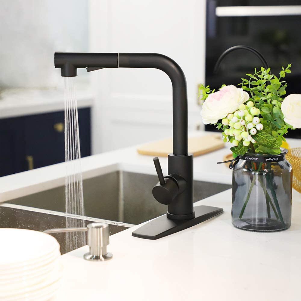 cUPC Wholesale 360 Rotation Sprayer Hot Cold Water Tap Mixer Stainless Steel Pull Out Down Black Sink Kitchen Faucets