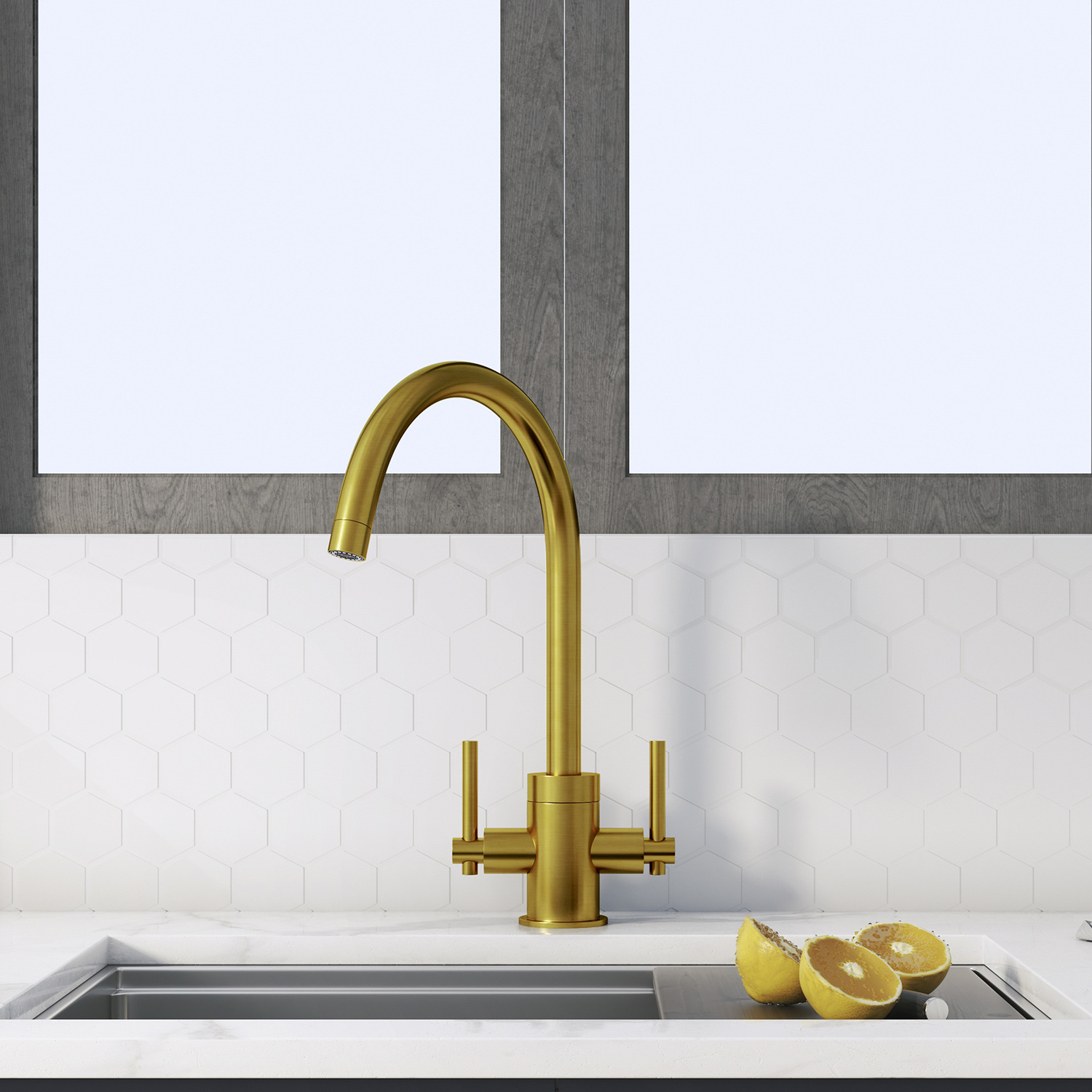 Commercial Sink Faucet 2-Handle brushed nickel cold and hot water taps for Restaurant