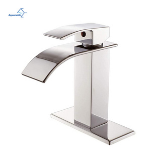 Aquacubic Bathroom Vessel Sink Faucet Bathroom Brushed Nickel Waterfall Basin Faucet