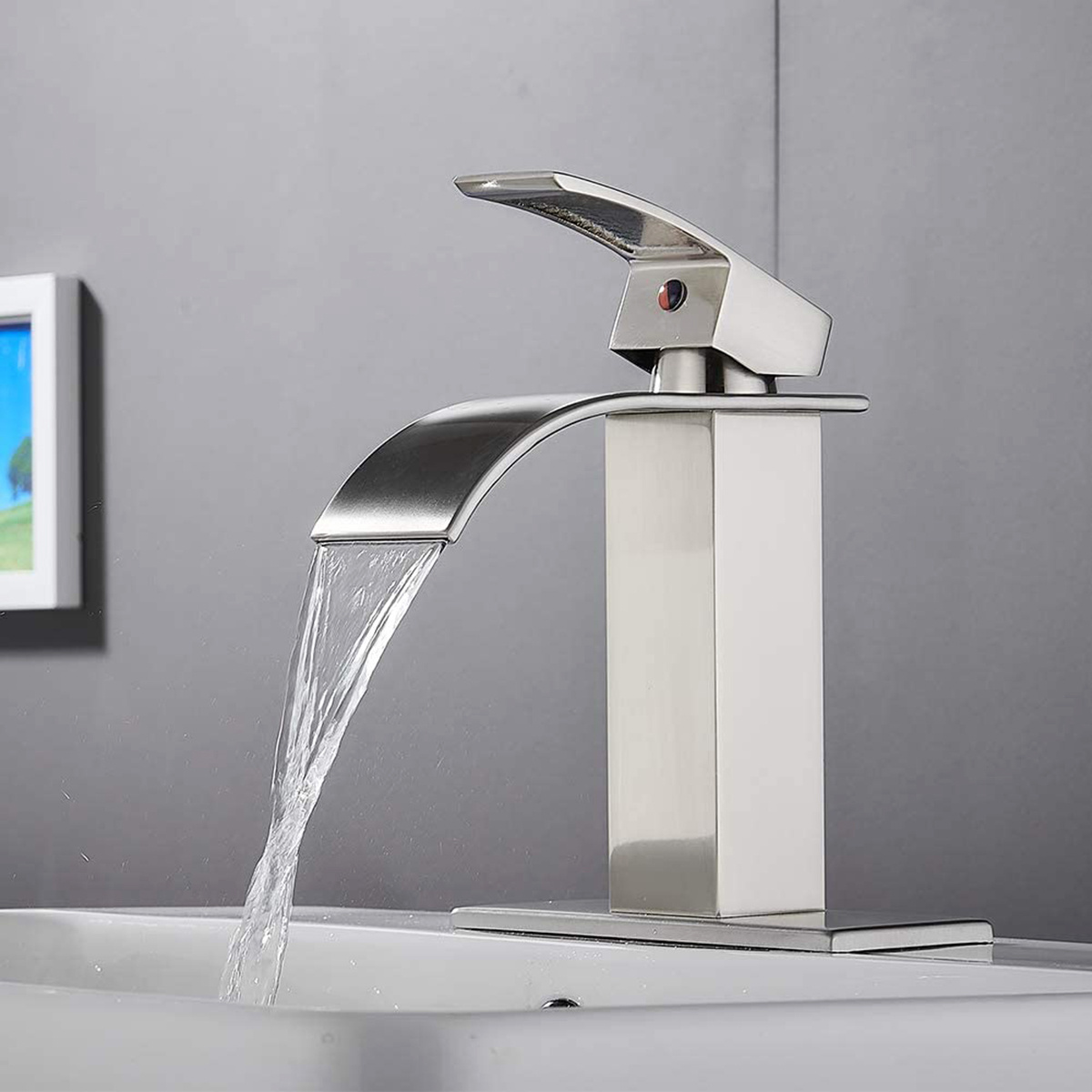 Aquacubic Bathroom Vessel Sink Faucet Bathroom Brushed Nickel Waterfall Basin Faucet