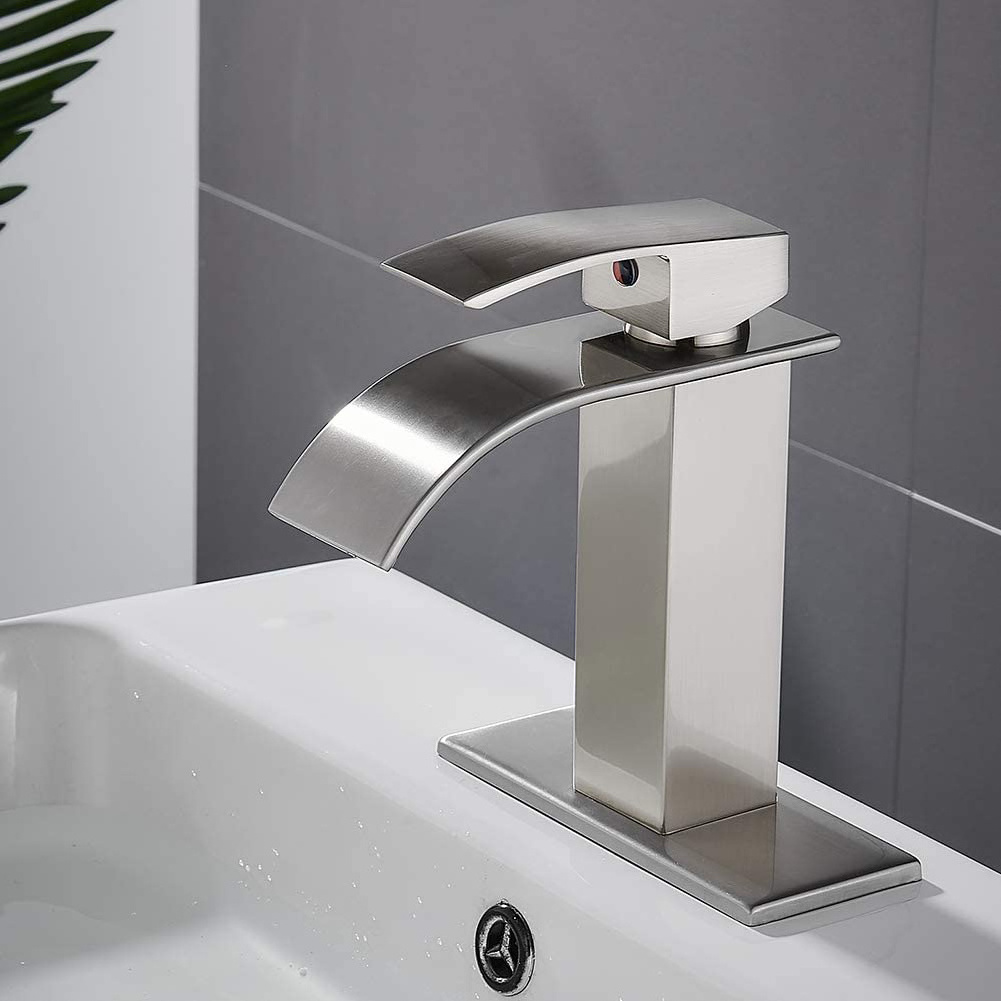 Aquacubic Bathroom Vessel Sink Faucet Bathroom Brushed Nickel Waterfall Basin Faucet