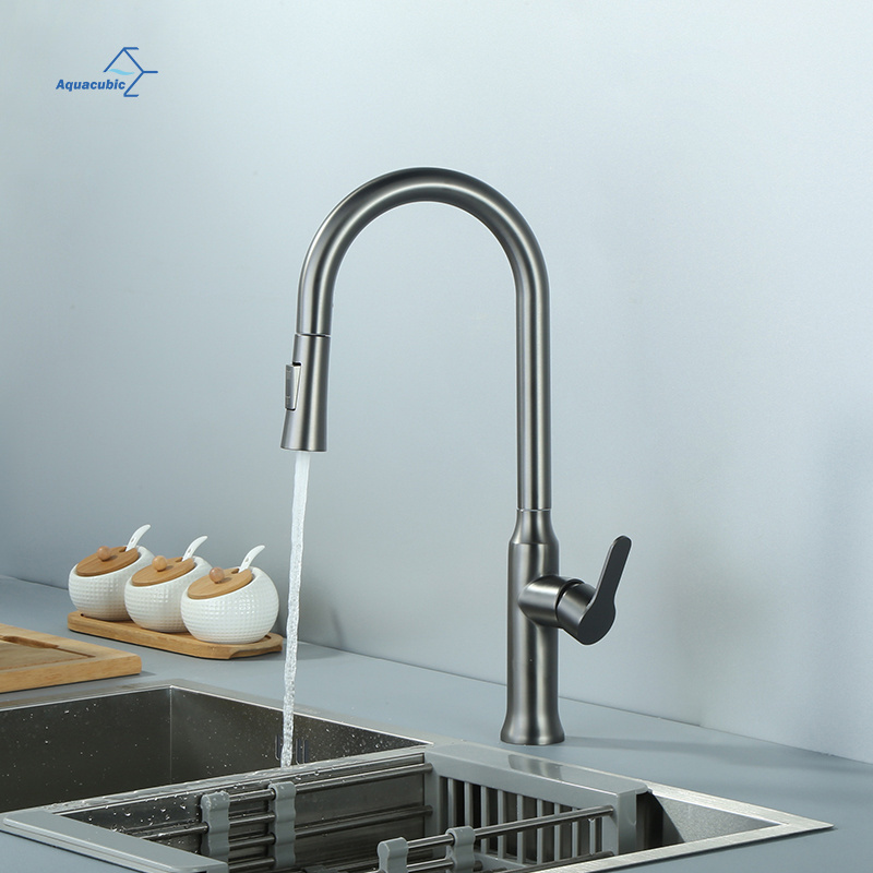 Fashion Pull Down  Water Tap Silicone Sprayer Sink Faucets Pull Out gunmetal gray Kitchen Faucet