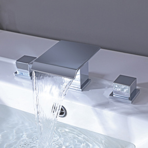 Aquacubic Square 3 Way Bathroom Sink Faucet Chrome 2-Handle Bathtub Shower Waterfall Faucet