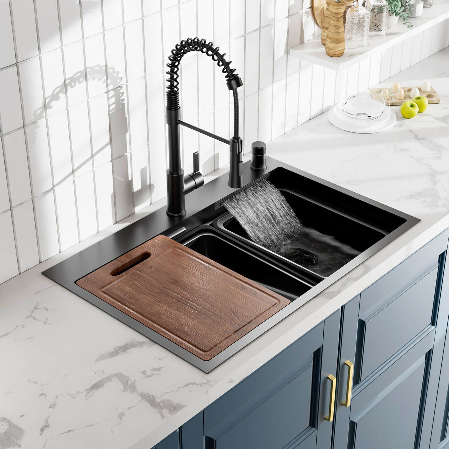 New trend Tiktok smart whale sink with waterfall 304 stainless steel multi-functional kitchen sinks