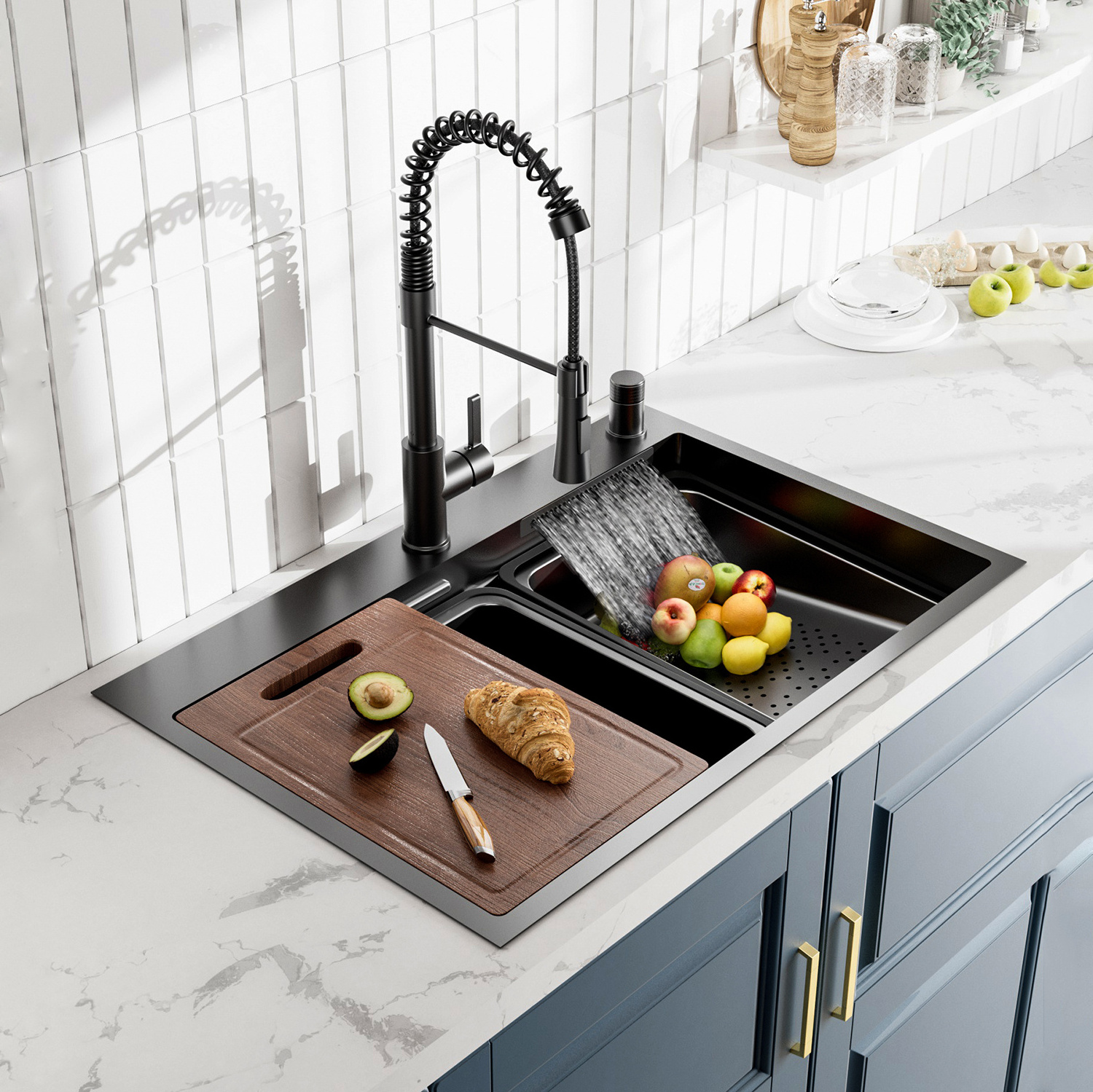 New trend Tiktok smart whale sink with waterfall 304 stainless steel multi-functional kitchen sinks