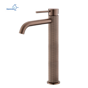 Knurling Design Tall Basin Faucet Italy Design Bathroom Faucet Hot Cold Water Gold Color Basin Brass Faucet