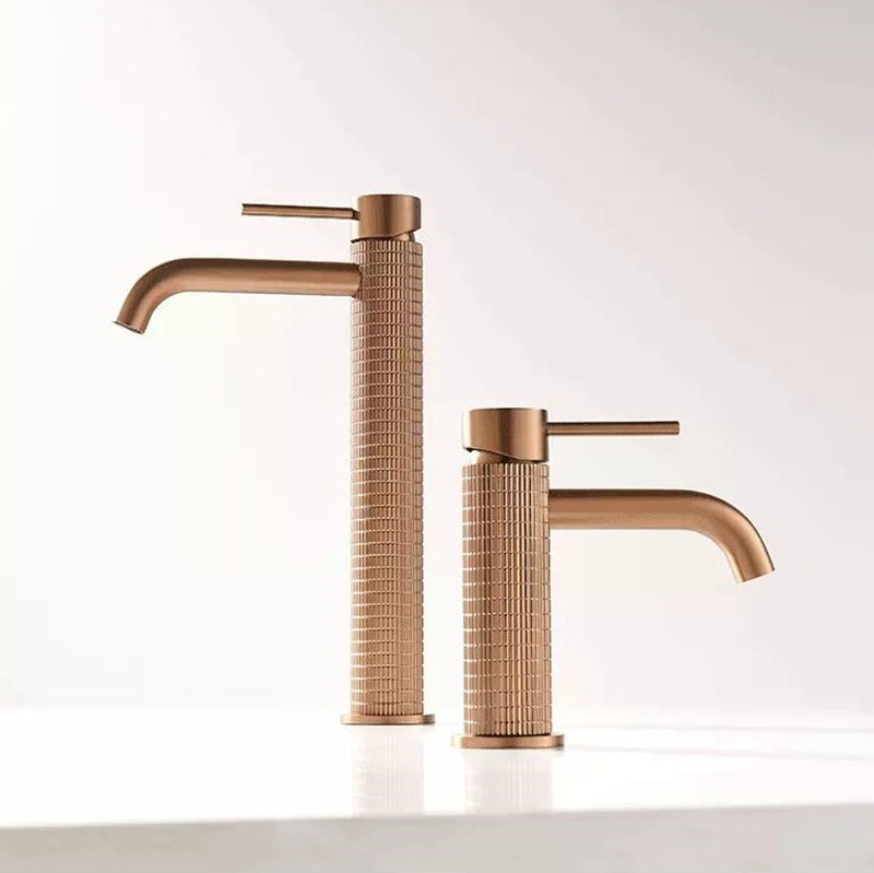 Knurling Design Tall Basin Faucet Italy Design Bathroom Faucet Hot Cold Water Gold Color Basin Brass Faucet