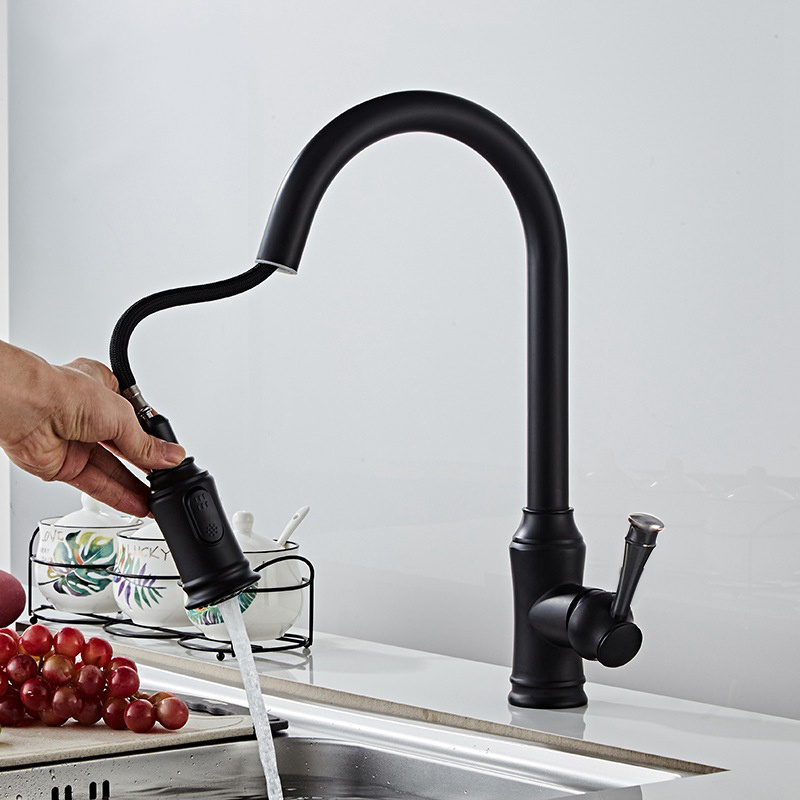 Modern High Arc Single Handle Black Kitchen Utility RV Bar Sink Faucets with Deck Plate