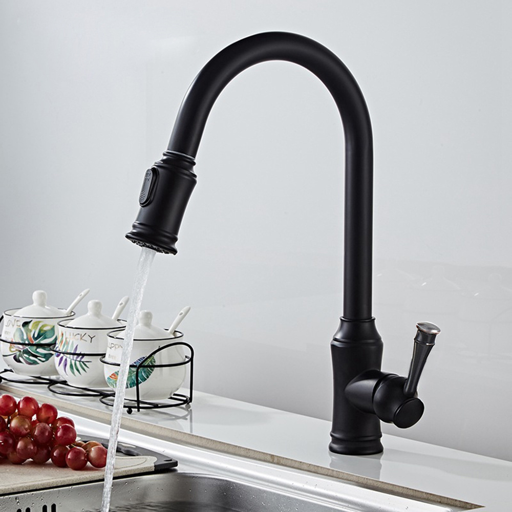 Modern High Arc Single Handle Black Kitchen Utility RV Bar Sink Faucets with Deck Plate