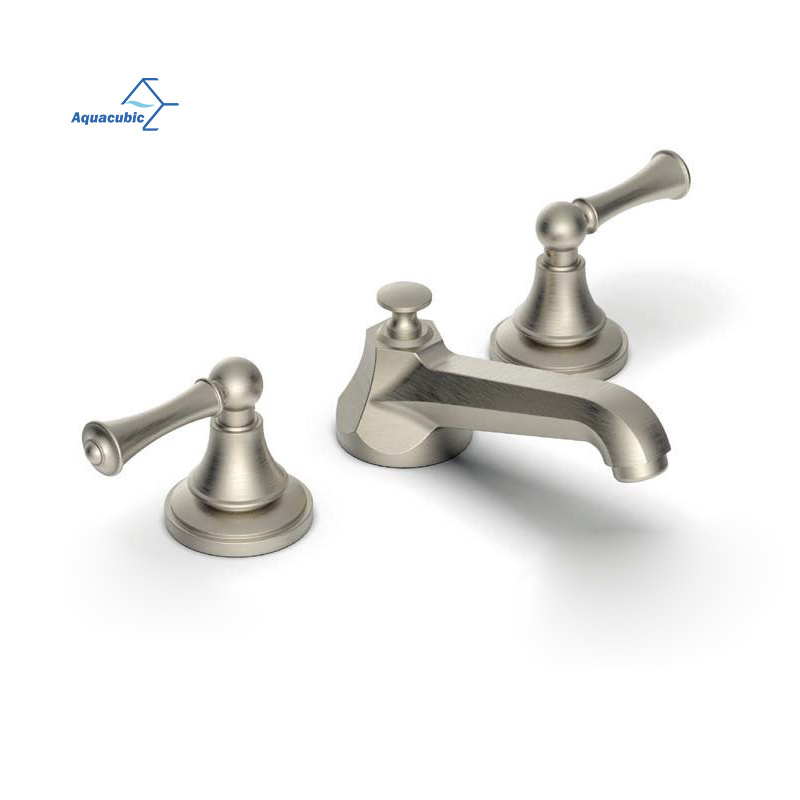 Diamond Shape Design 3 holes Lead Free Brass Brushed Nickel Widespread Bathroom Basin Sink Faucet