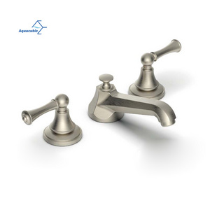 Diamond Shape Design 3 holes Lead Free Brass Brushed Nickel Widespread Bathroom Basin Sink Faucet