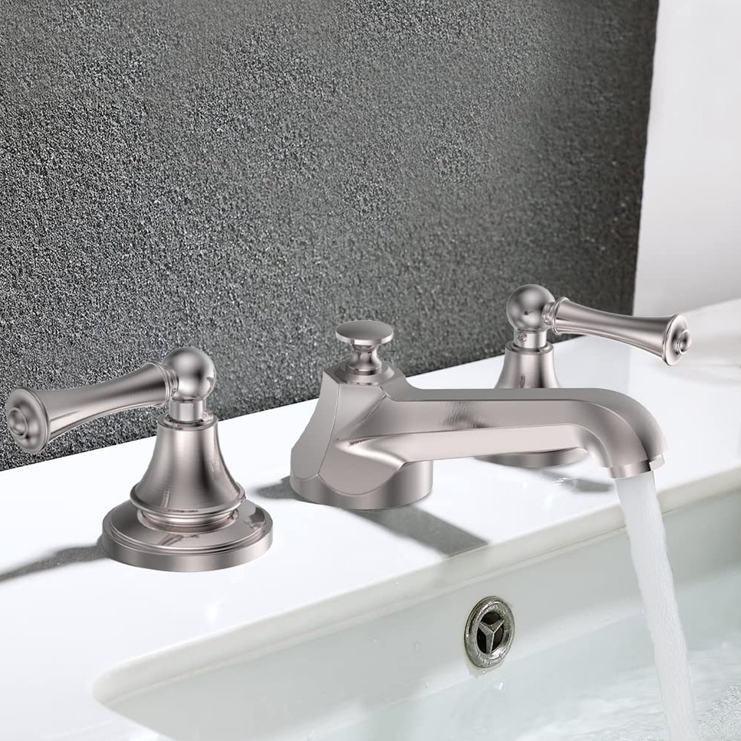 Diamond Shape Design 3 holes Lead Free Brass Brushed Nickel Widespread Bathroom Basin Sink Faucet