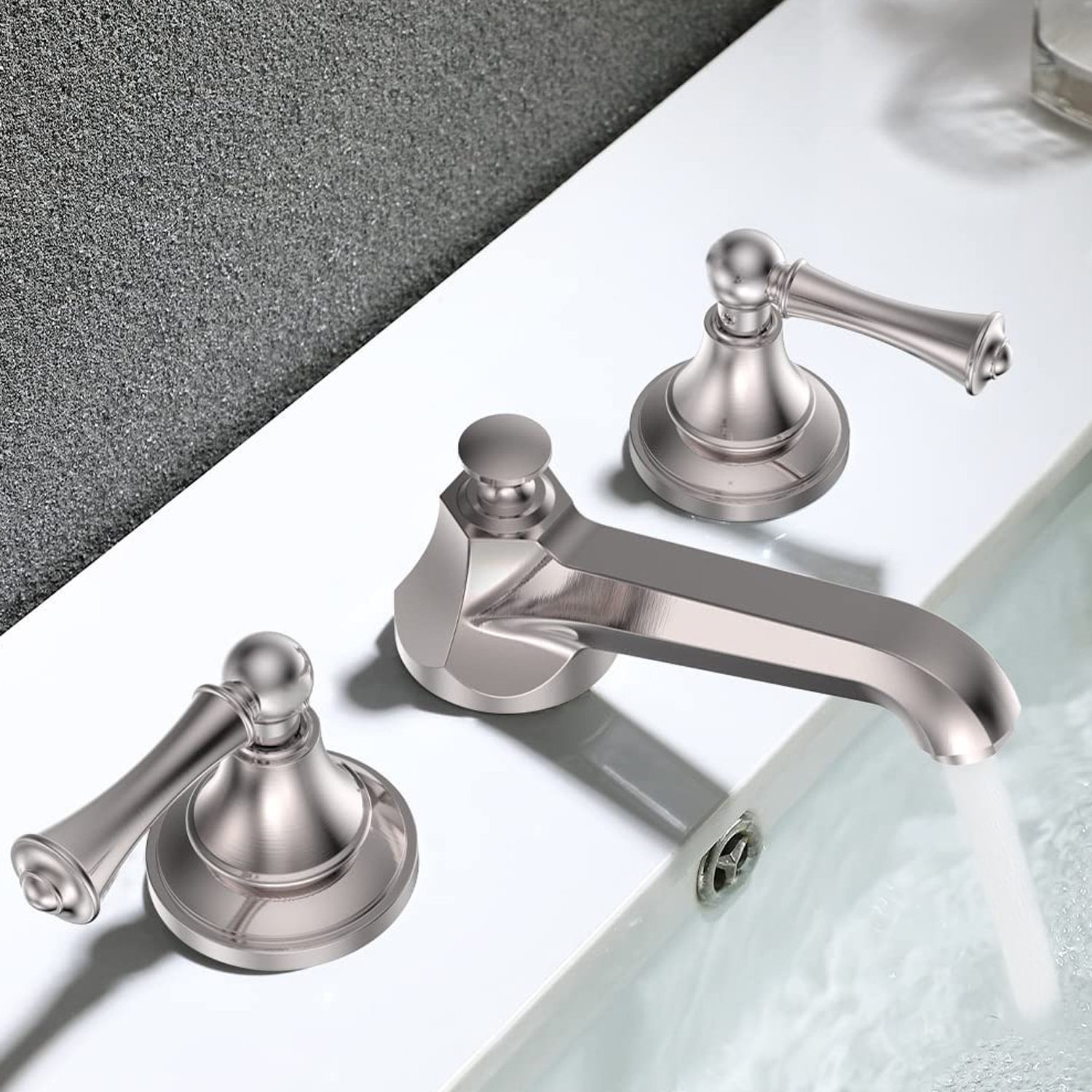 Diamond Shape Design 3 holes Lead Free Brass Brushed Nickel Widespread Bathroom Basin Sink Faucet