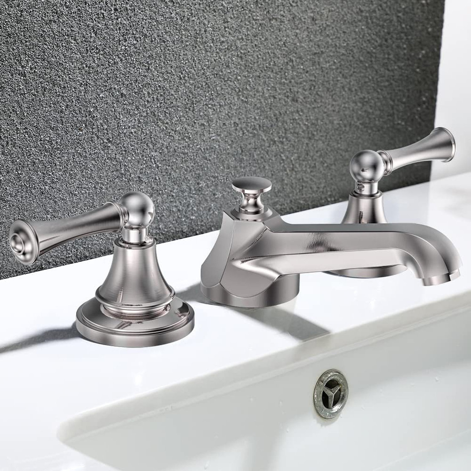 Diamond Shape Design 3 holes Lead Free Brass Brushed Nickel Widespread Bathroom Basin Sink Faucet