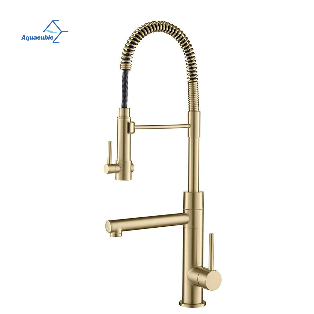 Golden cUPC Kitchen Faucet 360 Swivel Spring Pull Down Dual Outlet Pre-Rinse Spouts Kitchen Mixer with Pot Filler